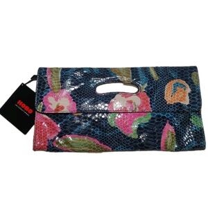 Vintage NWT HOBO International Leather Toni Foldover Magnetic Clutch Tropical